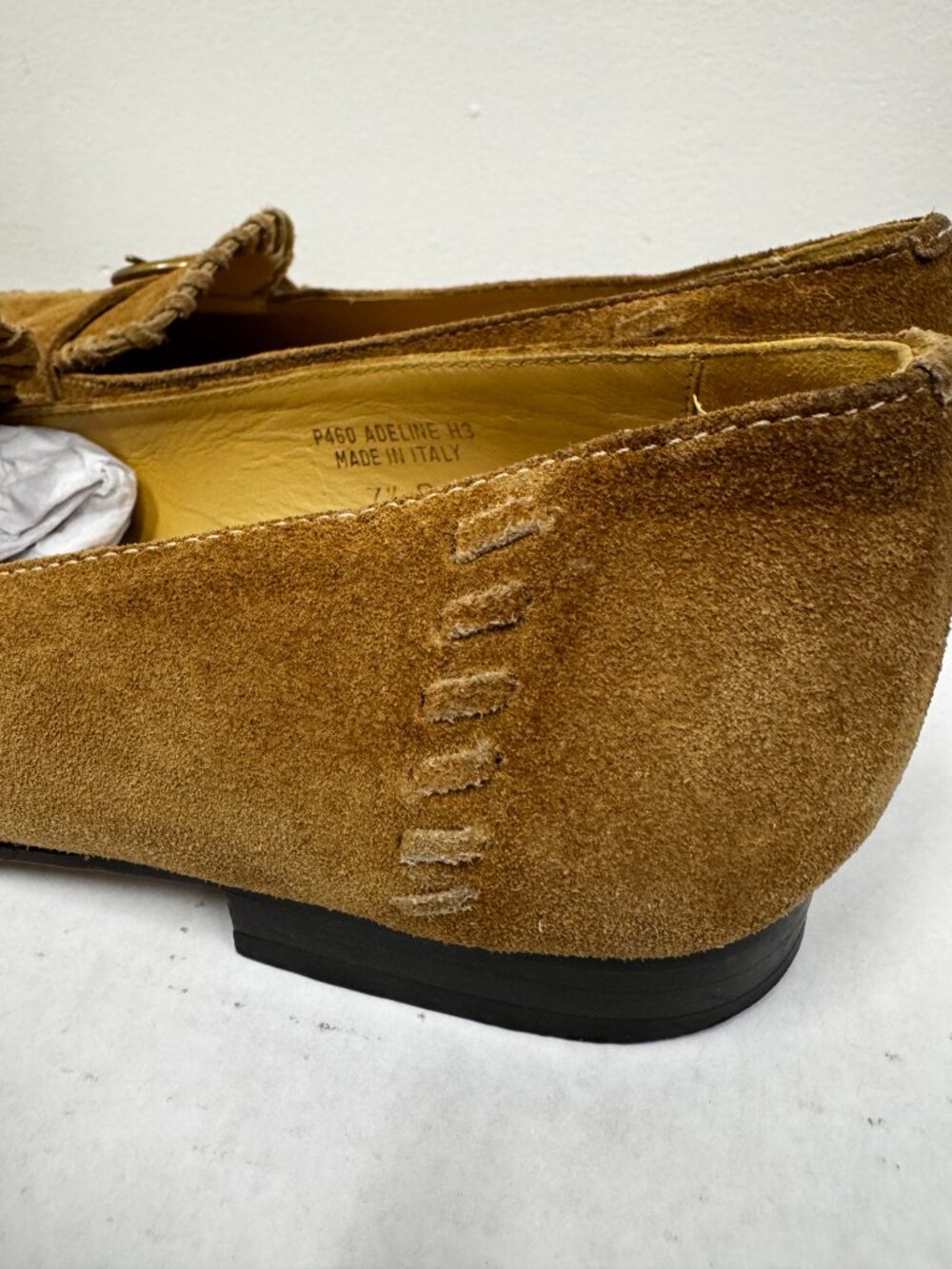 Vintage COACH Womens' Camel Natural Suede Flats Penny Loafers Buckle Stitch Deta - Picture 3 of 10